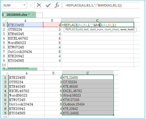 Excel : Thêm dấu phảy phía trước con số 
