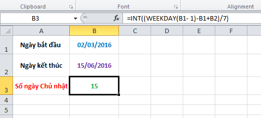 Excel : Đếm ngày cụ thể giữa hai khoảng thời gian 