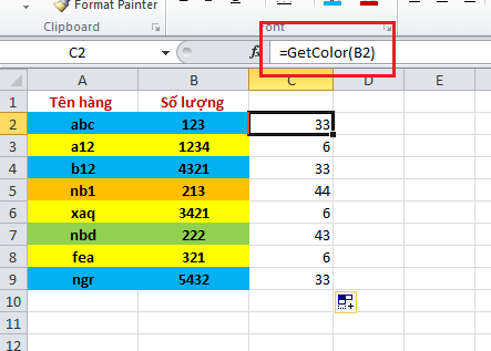 Excel : Lọc cột dữ liệu theo màu 