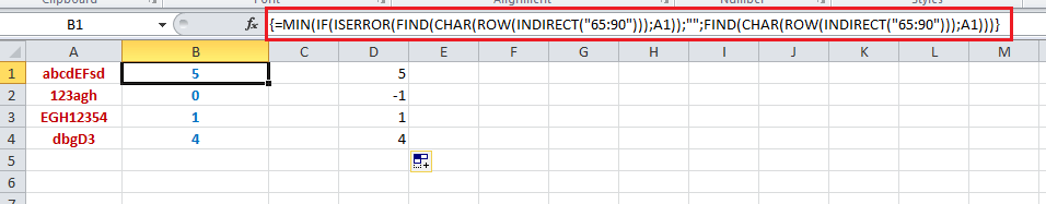 Excel : Tìm vị trí chữ hoa đầu tiên trong chuỗi kí tự 