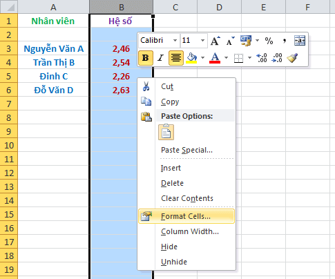 Excel : Tính năng trộn thư ( Mail Merge ) không  giữ được định dạng trong Word