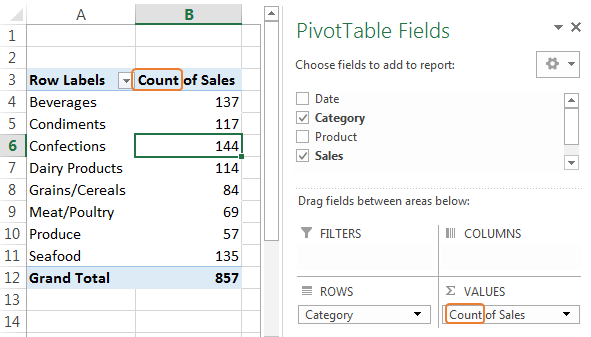 Excel : Pivot Table thay vì dùng SUM lại bị thành COUNT