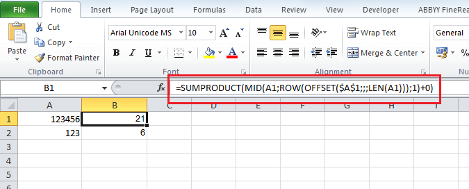 Excel : Tính tổng tất cả các số trong một ô