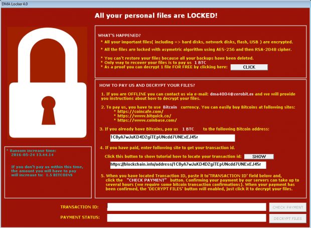 DMA Locker 4.0 có thể là là mối đe dọa Ransomware lớn