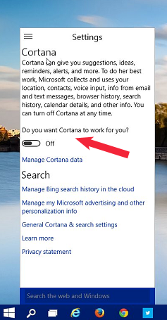 Vô hiệu hóa Cortana trong Windows 10 Build 9926
