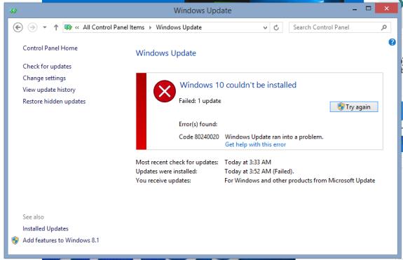 Sửa lỗi Error 80240020 khi đang cài đặt Windows 10