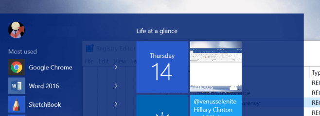 Windows 10 : Tăng khả năng trong suốt của menu Start và thanh Taskbar